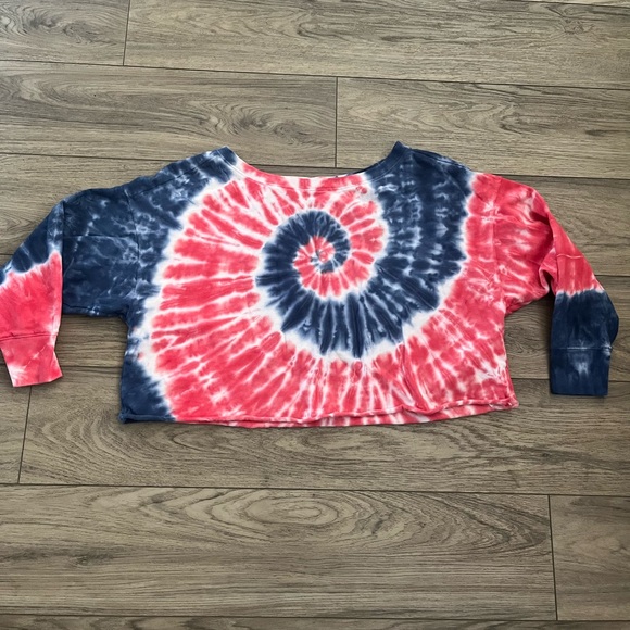 Oversized Red and Blue Tie-Dye Cropped thin Sweatshirt - Picture 1 of 5